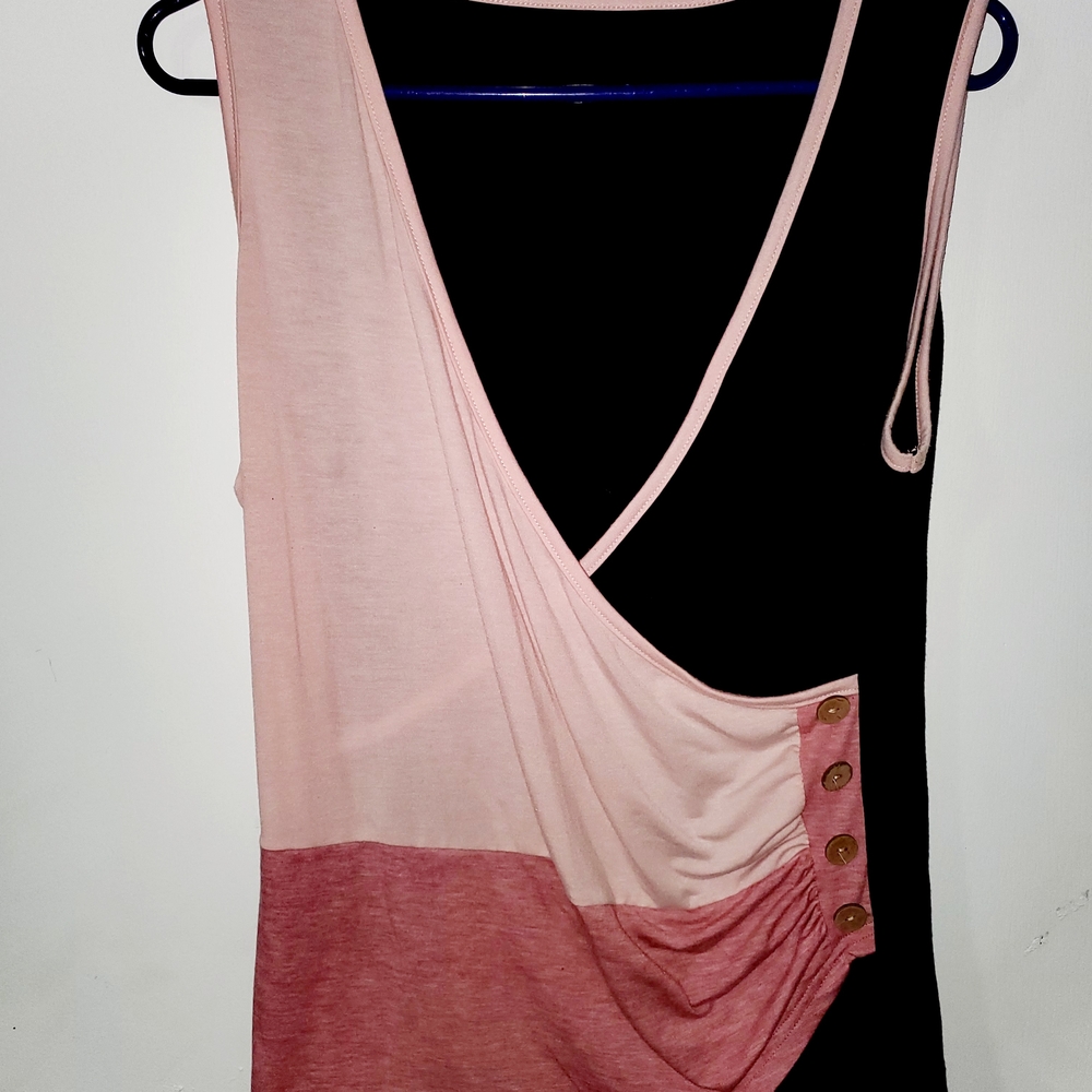 Jennifer Lopez Pink Colorblock Draped Tank with Side Buttons